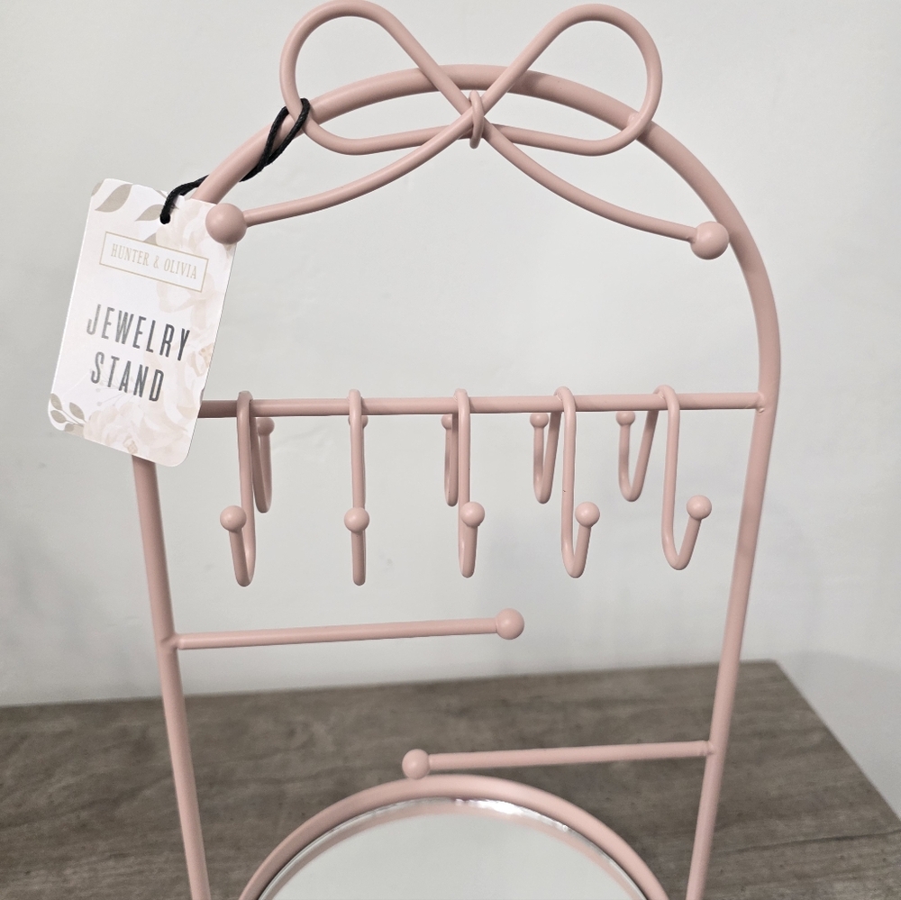 Pink Bow Jewelry Holder Stand with mirror